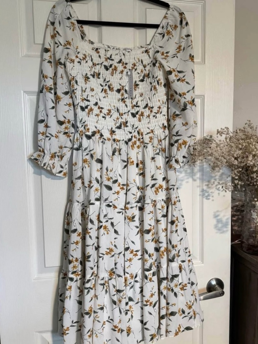 Baltic Born White Floral Mini Dress with Yellow and Green Print